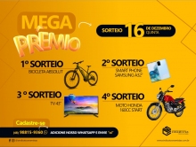 Está chegando o sorteio da moto e mais prêmios. É dia 16 de dezembro