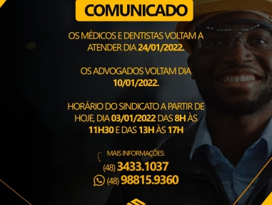 Horários atendimento Sindicato 